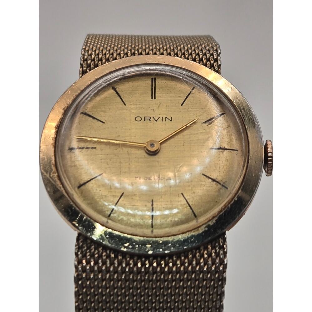 Vintage Orvin Sears Roebuck Swiss Gold Tone Mesh Bracelet Watch